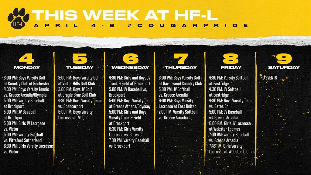 schedule of athletic events