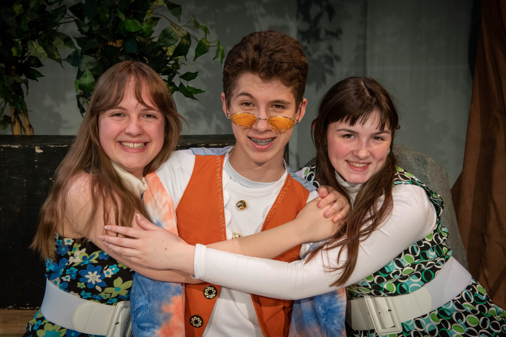 Terra Richarson as Rosalind, Jacob Carrillo as Touchstone, Avery Slaubaugh as Celia