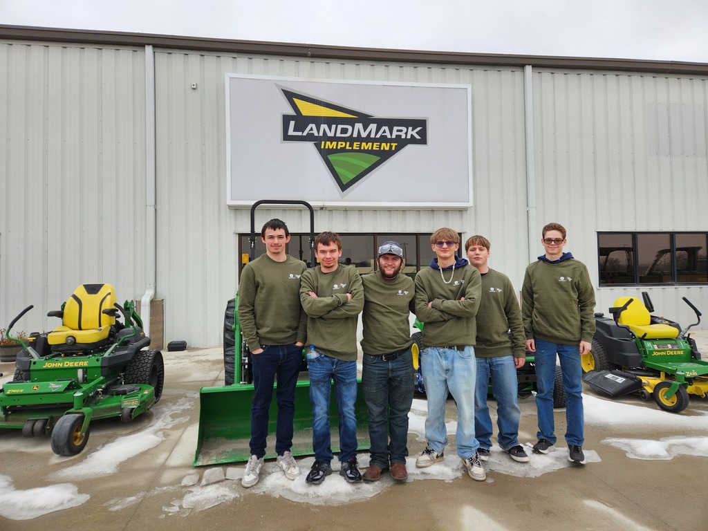 Students in front of the Landmark Implement Beatrice store posing with their new Landmark sweatshirts. THANK YOU!