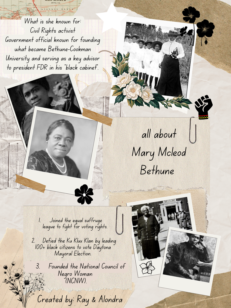 A poster about Mary Mcleod Bethune for Black History Month.  