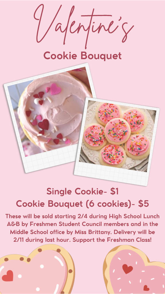 Pink image  showing cookies for sale.