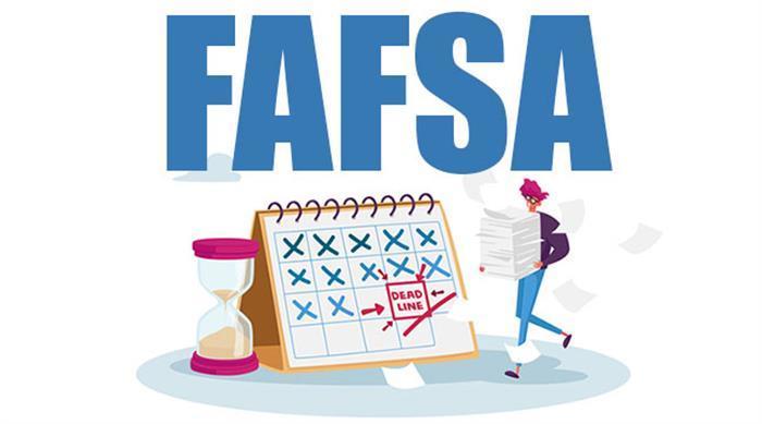 White image with the word FAFSA spelled in blue letters.