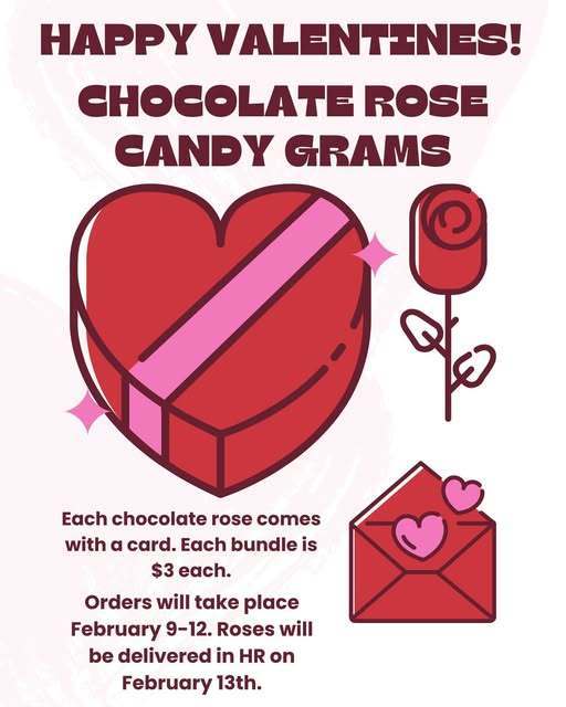 Happy Valentines Day Chocolate Rose Candy Gram flyer. 