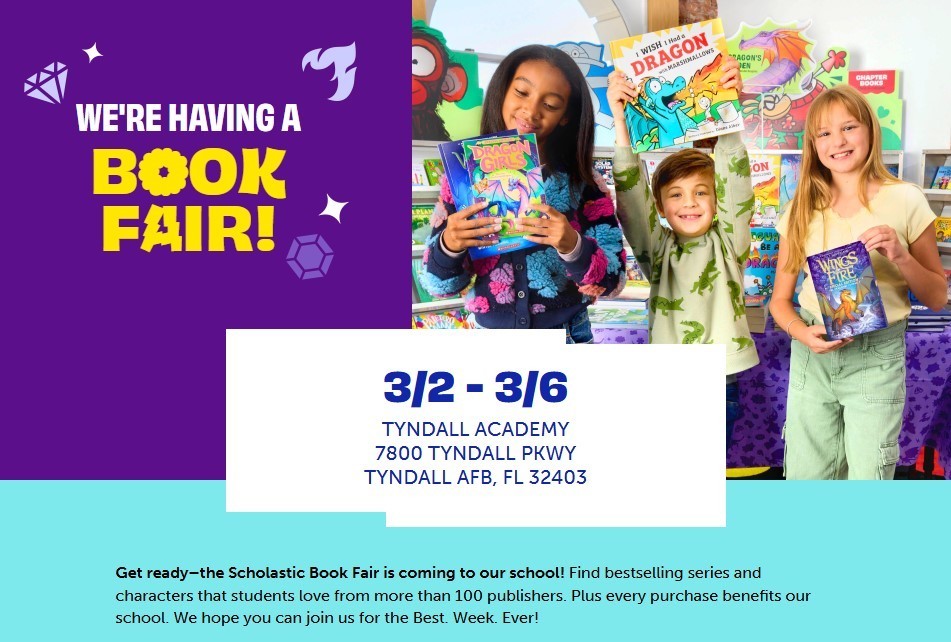 Book Fair flyer - March 2 through March 6 in the Tyndall Academy Media Center.
