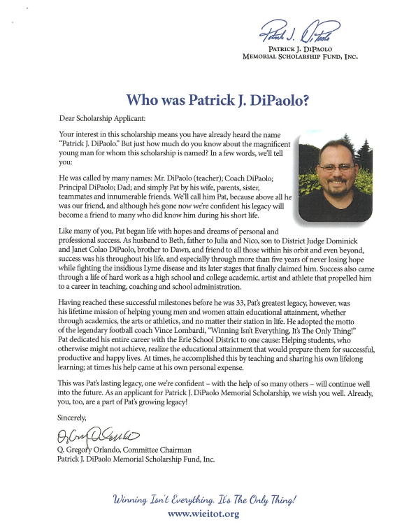 Patrick J. DiPaolo Scholarship Information.