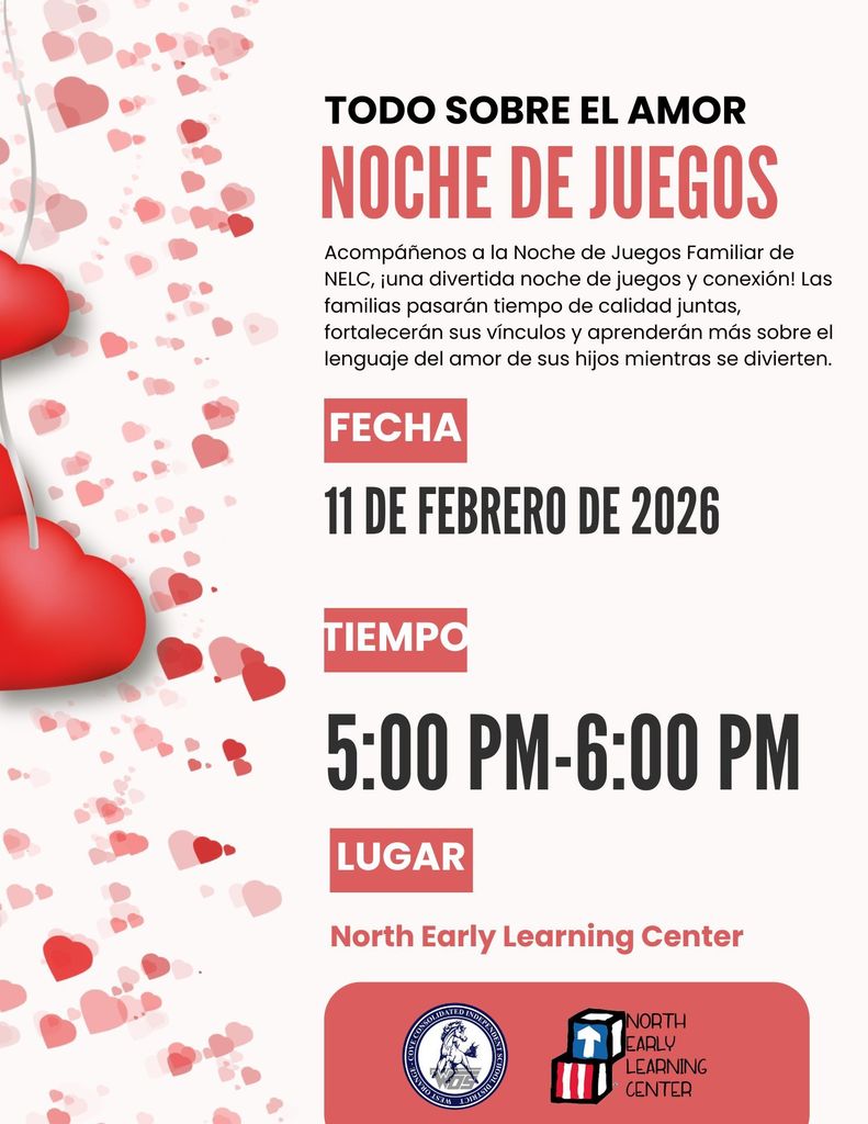 Family Game Night Flyer: Feb 11 at 5pm in spanish
