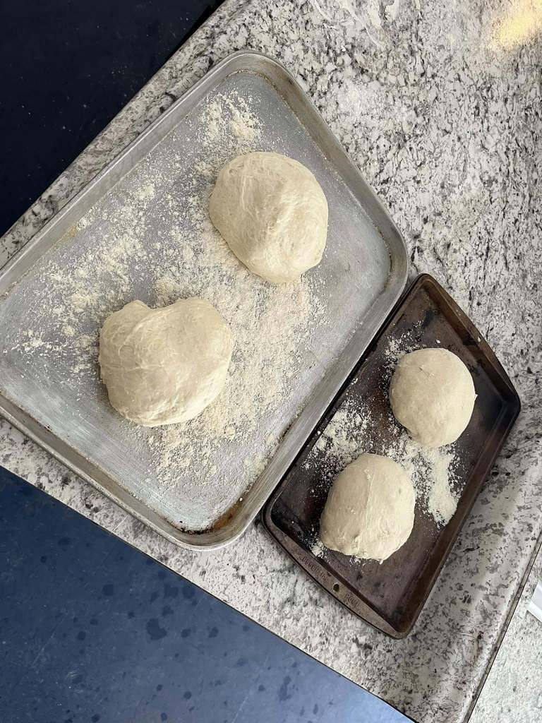Balls of dough on two trays.