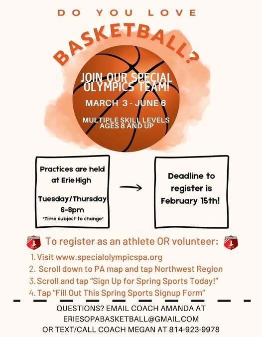 A flyer to join the special Olympics basketball team. 