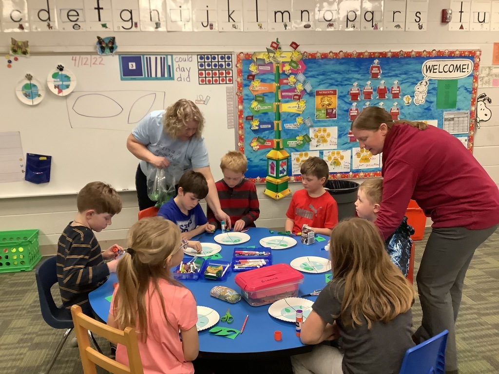 1st graders working on butterfly lifecycle project