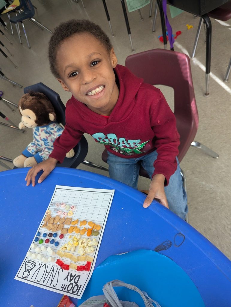 Student doing an activity with snacks and paper. 
