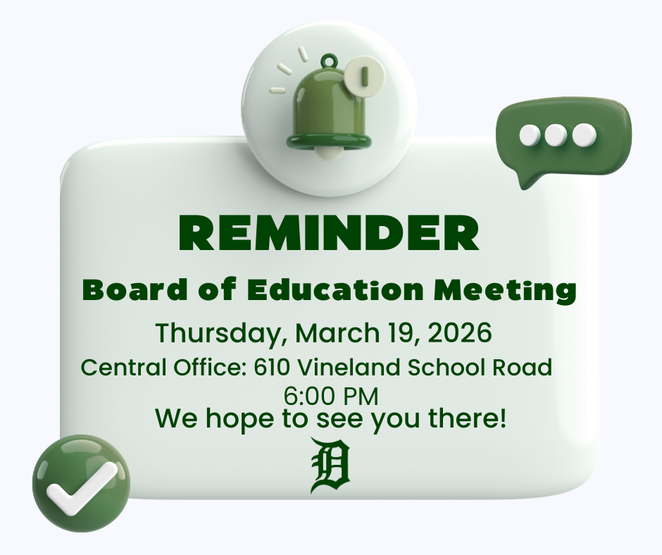 Board of Education Meeting Reminder flyer.
