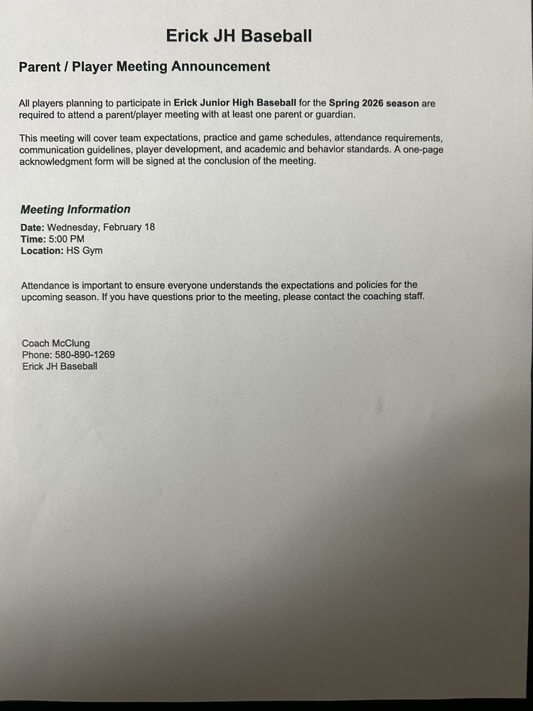 JH Baseball Parent Meeting