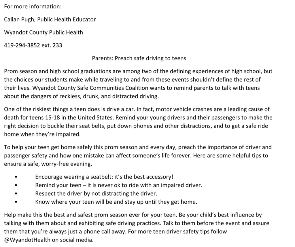 Preach Safe Driving to Teens