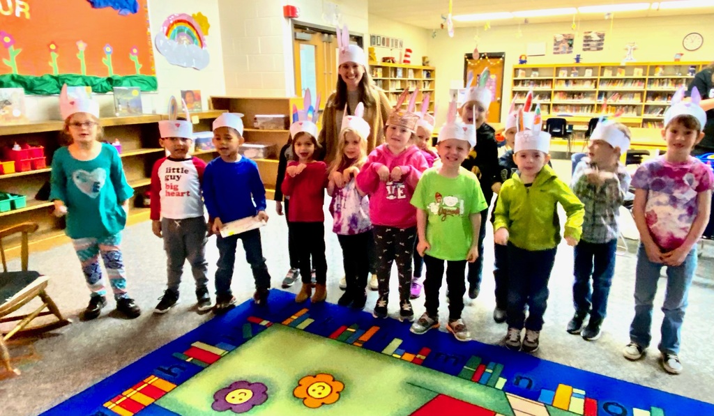 Library students with Easter hats