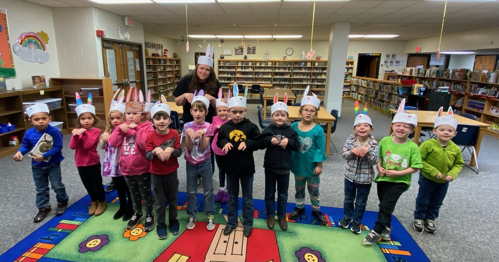 Library students with Easter hats