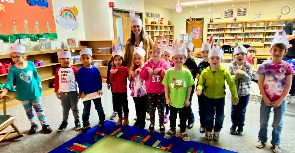 Library students with Easter hats
