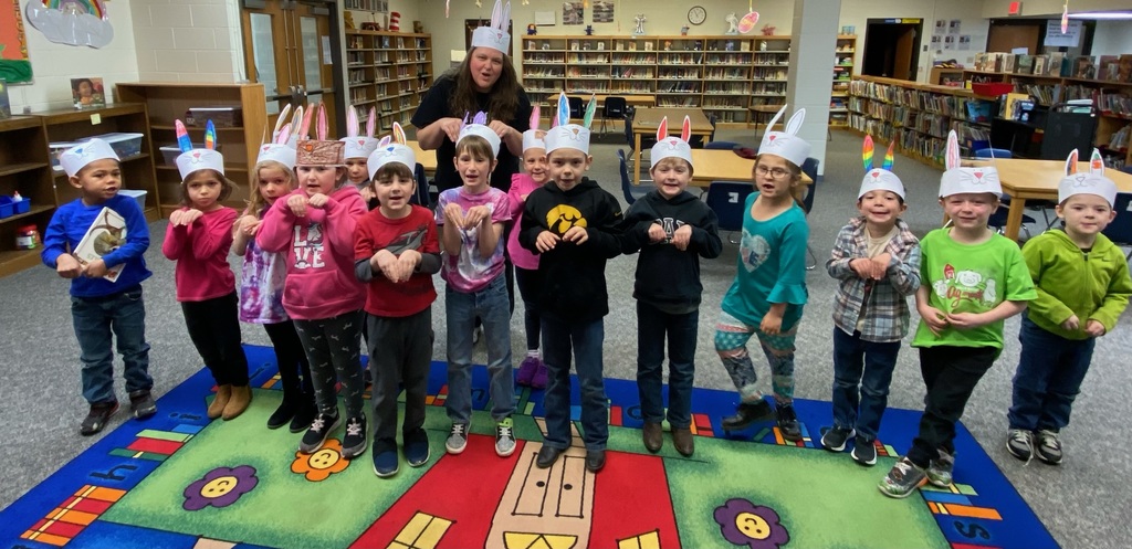 Library students with Easter hats