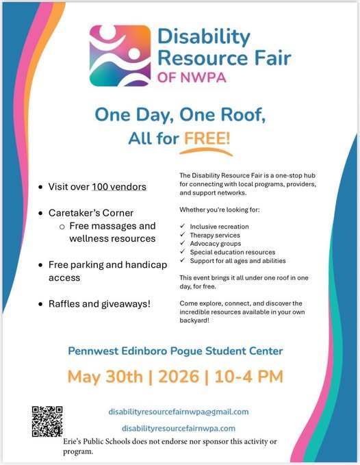 Flyer for the Disability Resource Fair on May thirtieth. 