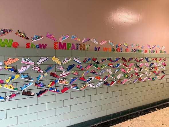 Shoes that students colored in class.