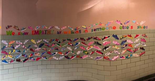 Shoes that students colored in class.