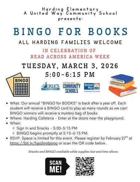 Bingo for books flyer for March third.