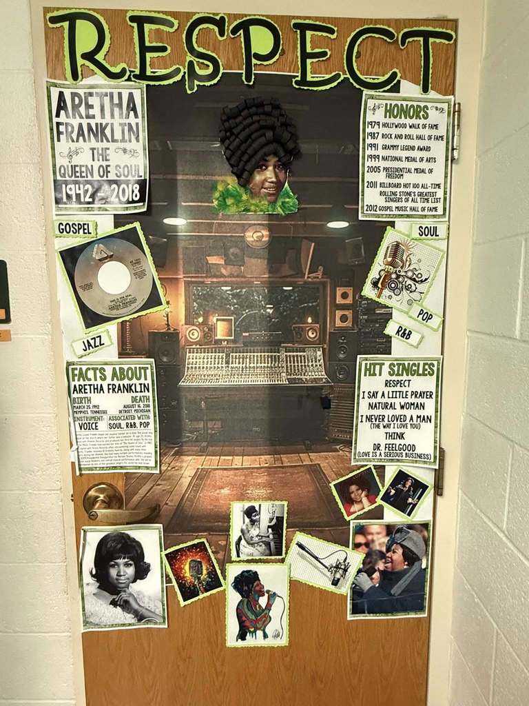 For Black History Month a classroom door decorated. 