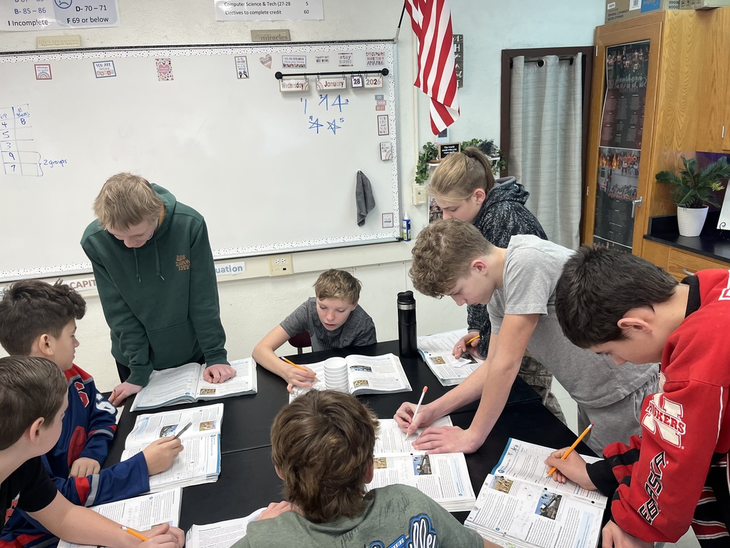 Students together analyzing the use of natural resources and recording their findings 