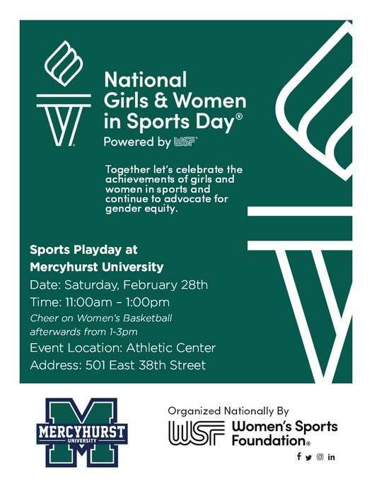 A flyer for Mercyhurst University Sports Playday on February 28.