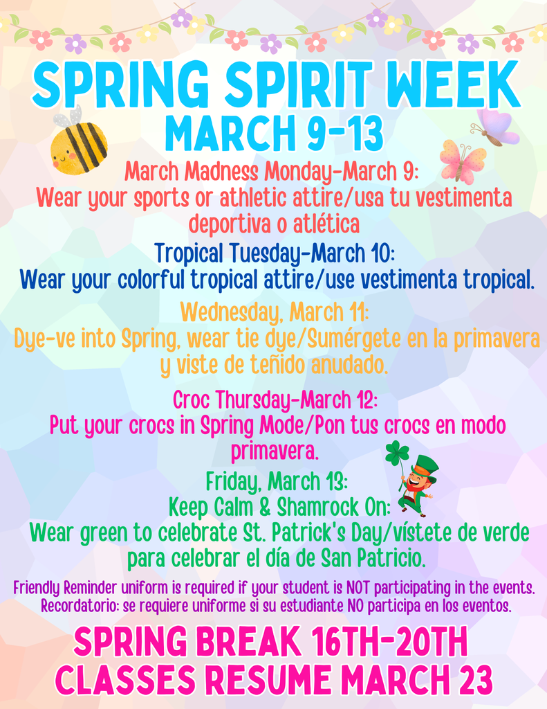 Spring Spirit Week March 9th-13th