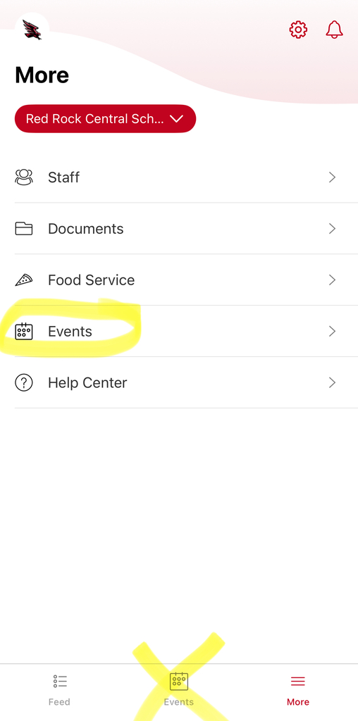 screenshot of Events in app
