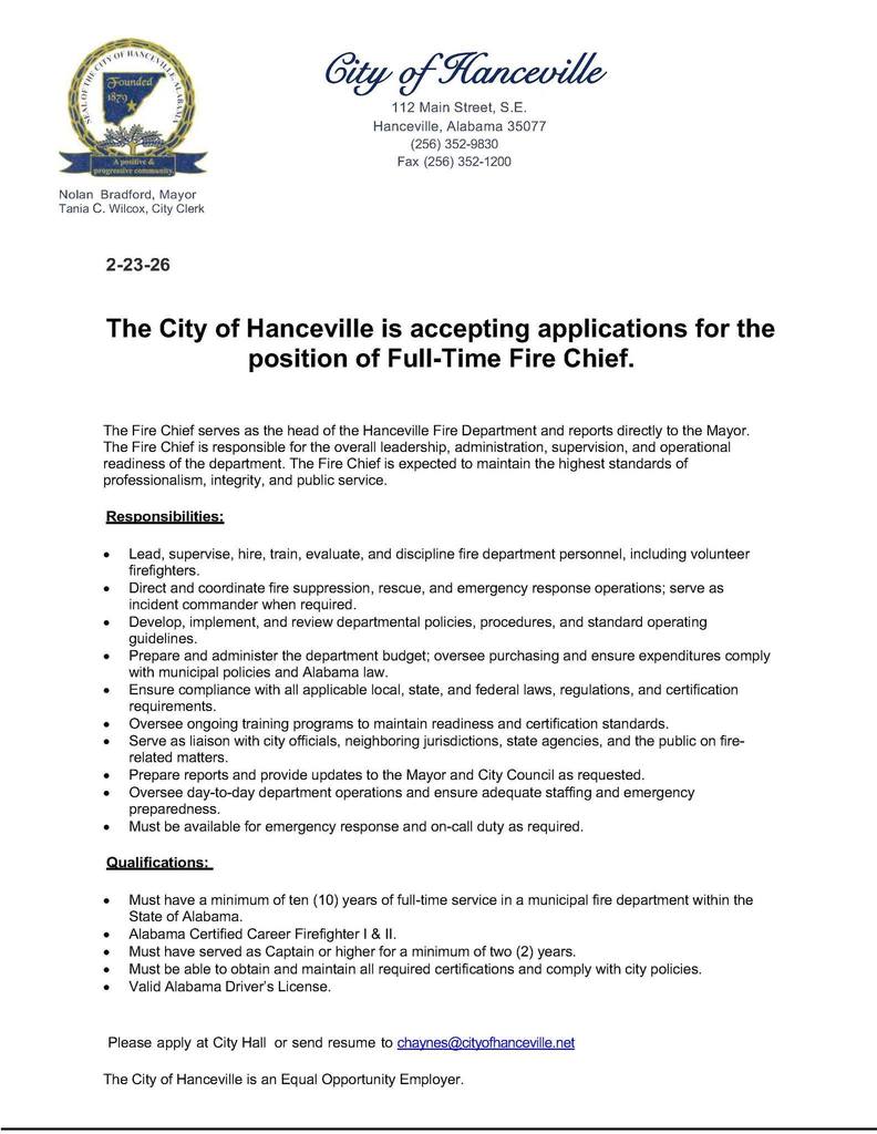 Fire Chief Application