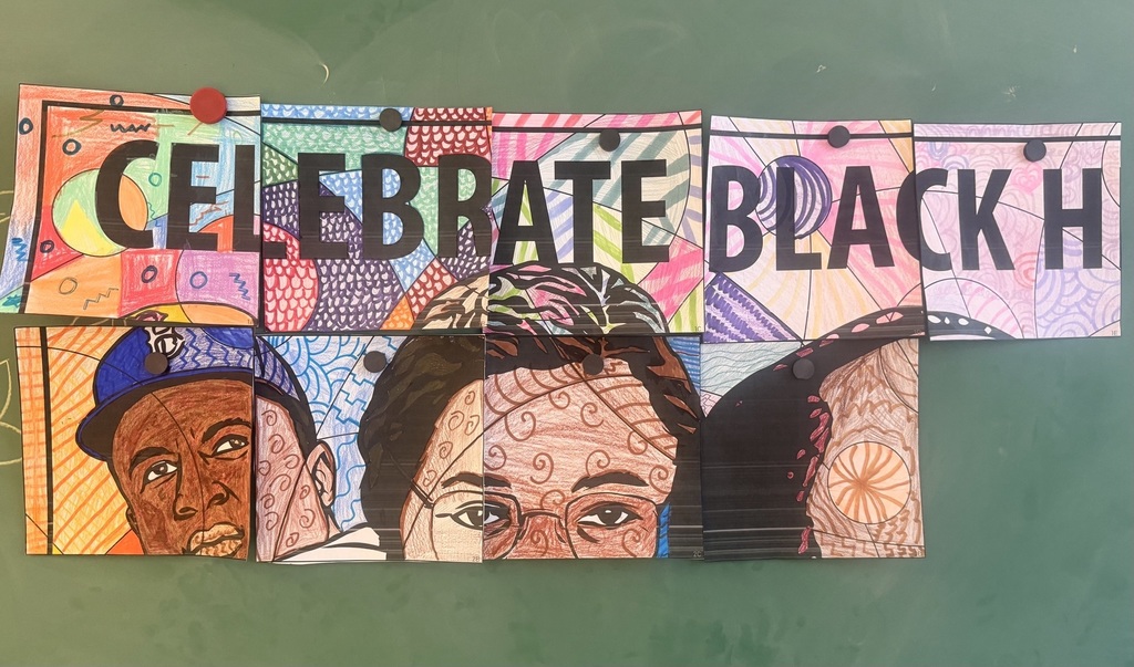 Small square paper that are colored individually and then added together to make an image for Black History Month.