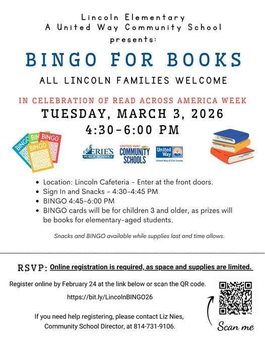 A Bingo for books that is happening on March third at Lincoln flyer.