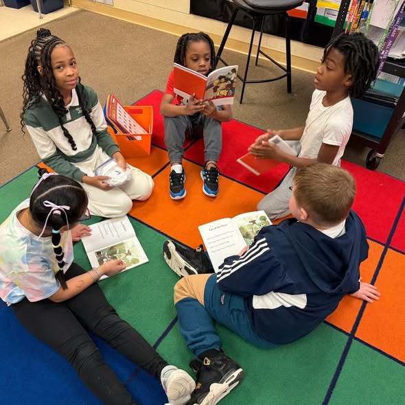 Students reading in class.
