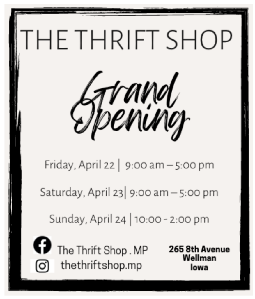 Thrift shop grand opening hours