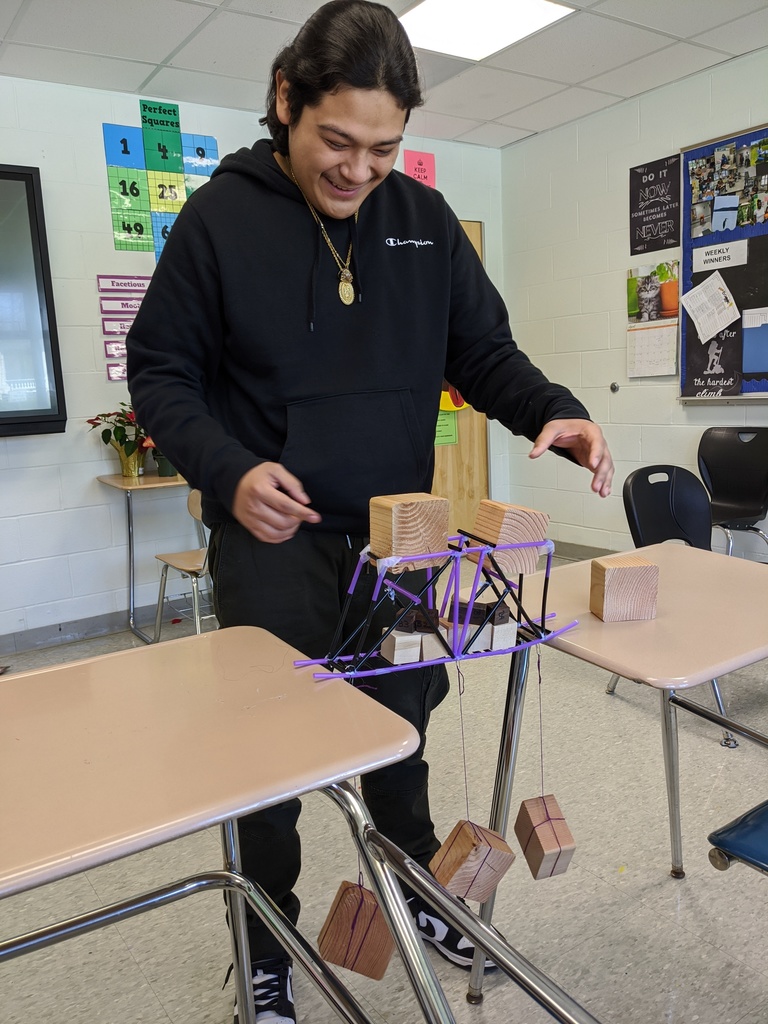 Student competing in the bridge competition. 