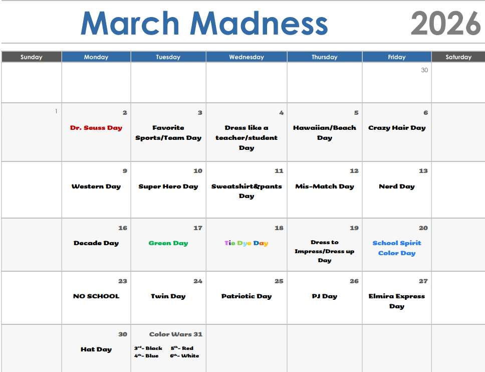 Calander for March Madness