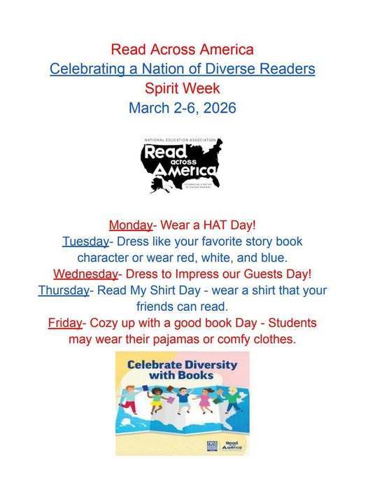 Read Across America Spirit Week flyer.
