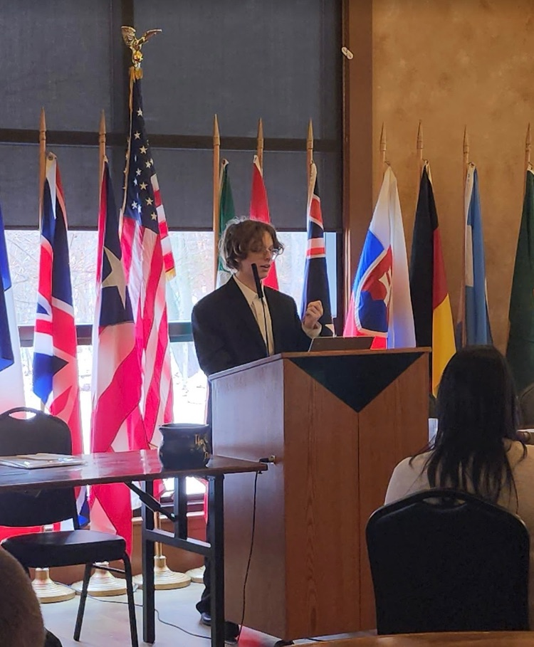 Evan Moorman speaking to rotary