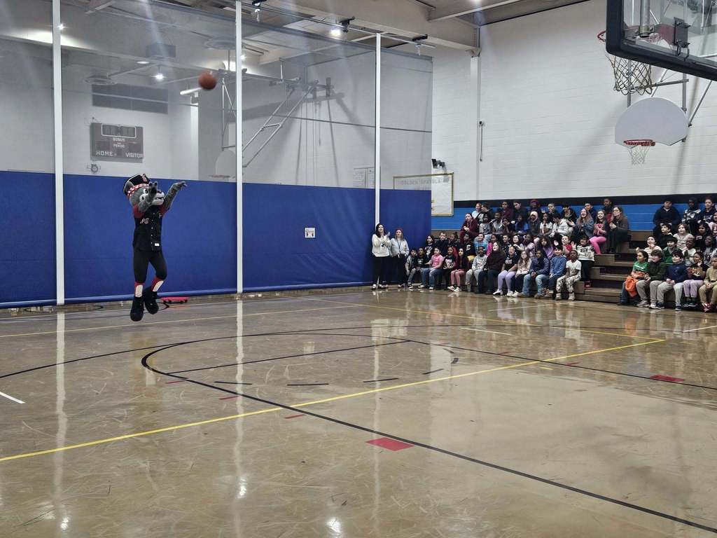 Erie SeaWolves Mascot throwing the basketball. 