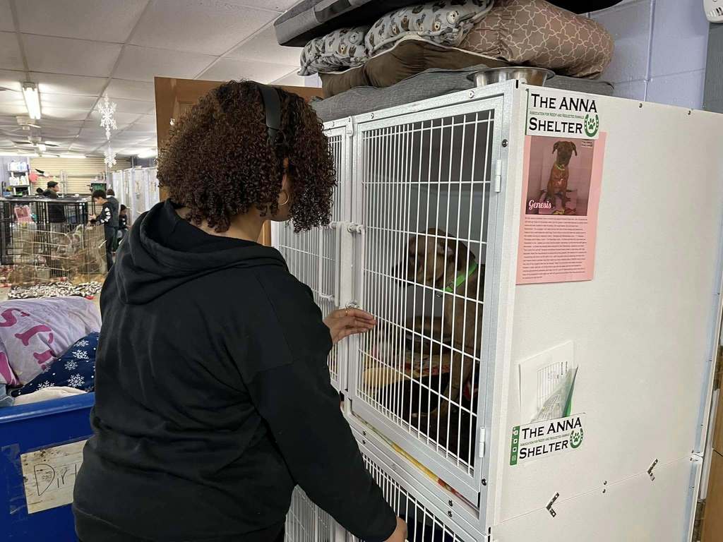 A person opening a cage where a dog is.
