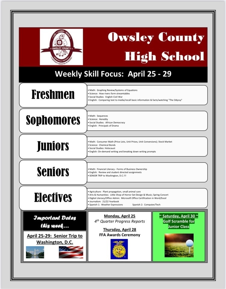 OCHS Focus Skills for week of April 25th