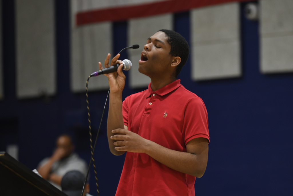 student singing