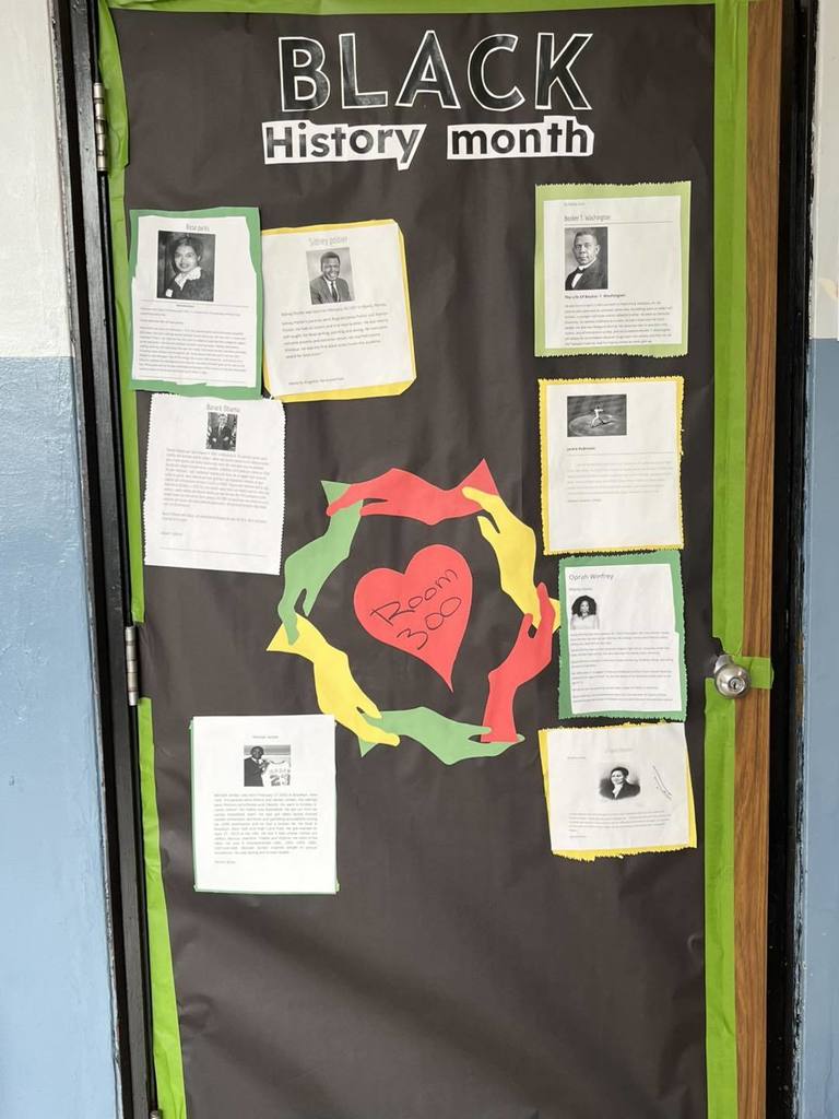 Door decorated for Black History Month.