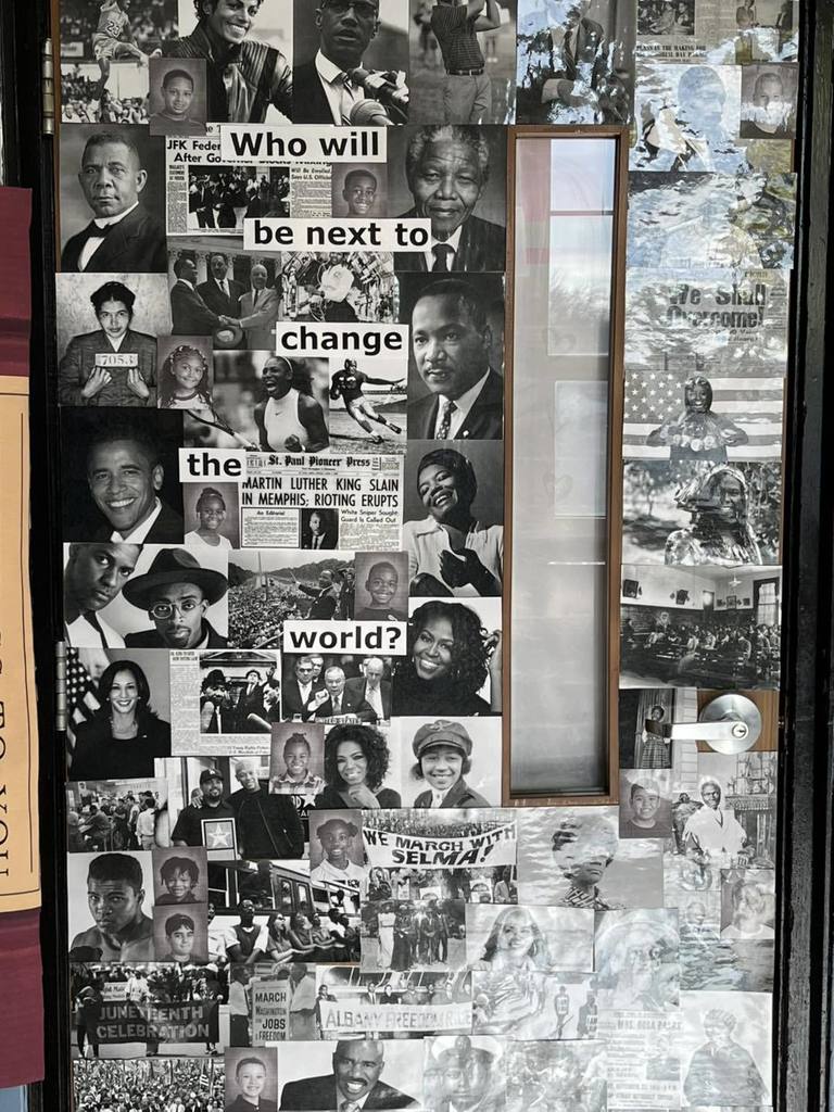 Door decorated for Black History Month.