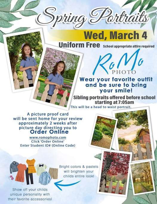 Advertisement for Spring Portraits on Wednesday, March 4th.