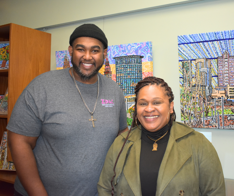 two people standing together