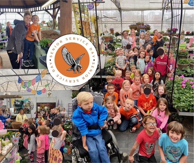 Elementary and High School students at a garden center.