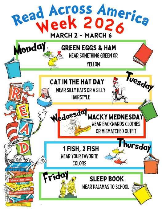 Read Across America schedule for the week.