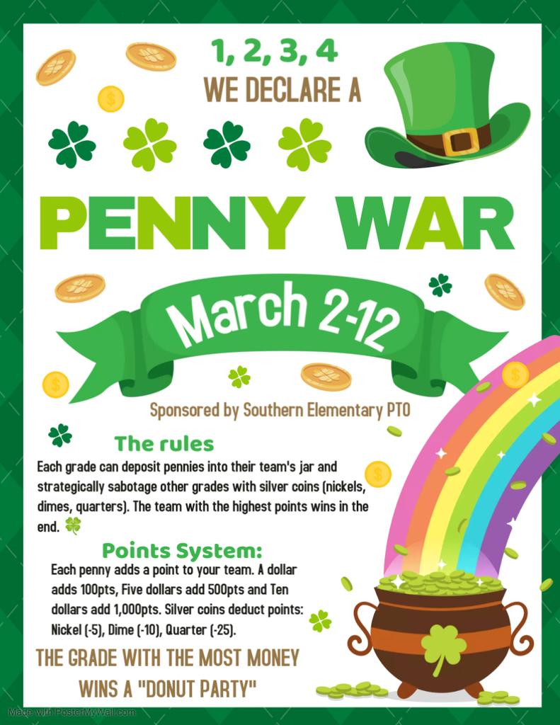 This is a description of the Penny Wars happening at the elementary from March 2-12